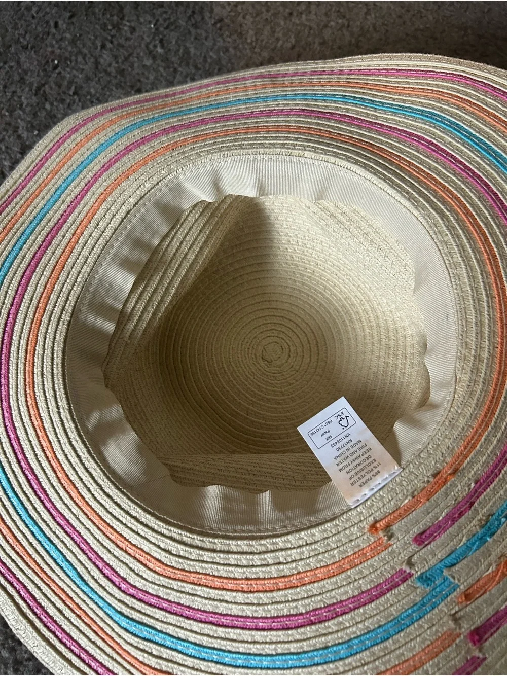 Target Straw Sun Hat Kids OS Tan Rainbow Stripe Fruit Bead Floppy Beach Boho